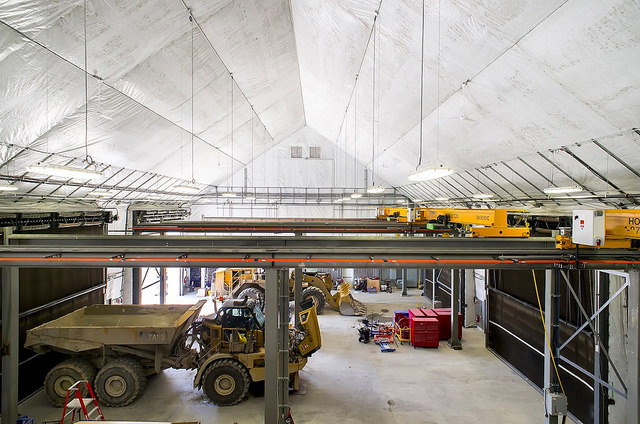 The maintenance building is big enough to accommodate a self-supporting crane along with lighting and heating equipment.