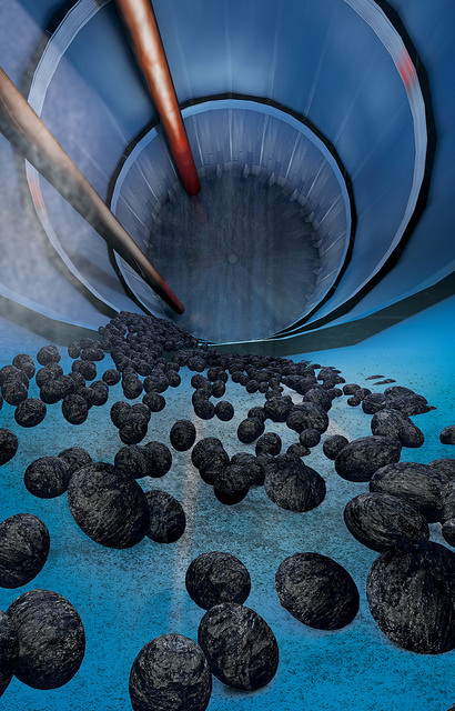 CoalTech's coal pellets are created in a large drum. The pellets are water-resistant, easily transported and flexible to suit any industrial furnace and have the same combustion properties as the original coal.