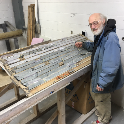 Randy Miller examines core in a core logging room at St. Lewis, on the southeastern Labrador coast. 
