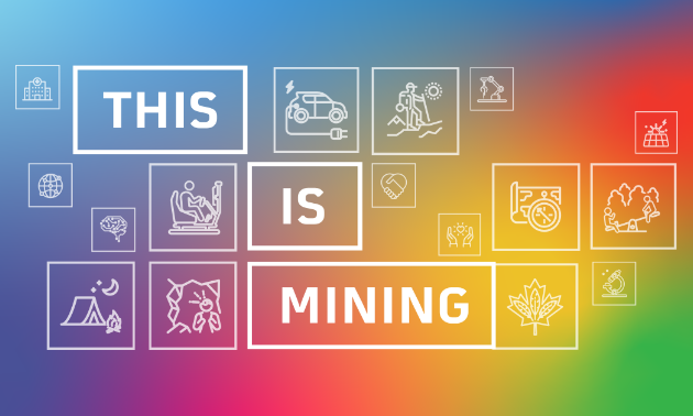 A bright sign with various colours says “This is Mining.”