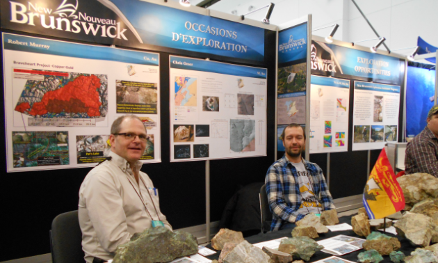 New Brunswick prospectors Robert Murray (L), and Chris Orser (R) share details about their rock and mineral samples.