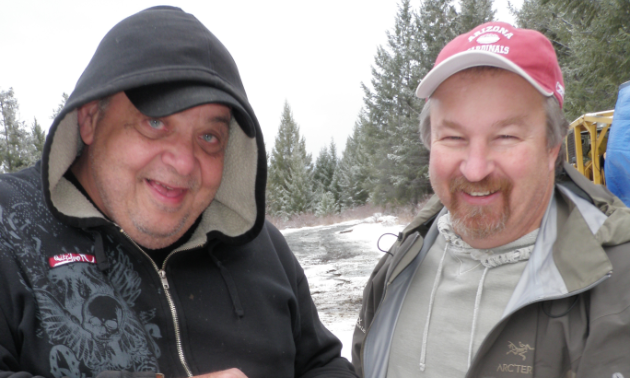 (L to R) Brian Testo and Michael Dufresne of Grizzly Discoveries explore the Robocop project near Roosville, B.C.