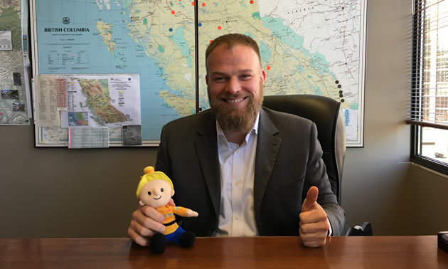 Alec Morrison, president and CEO of the Mining Suppliers Association of B.C. (MSABC), is holding Buddy the Miner, from the Mining for Miracles campaign for BC Children's Hospital.  MSABC has raised over $325,000 for Mining for Miracles since 1998.