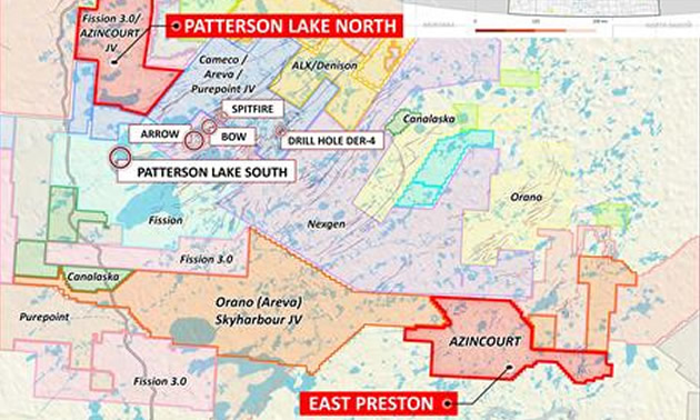 Graphic map showing project location in Western Athabasca Basin, Saskatchewan, Canada. 
