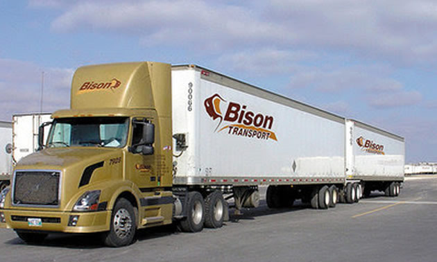 64 tonne B-train tractor trailer operated by Bison Transport. 