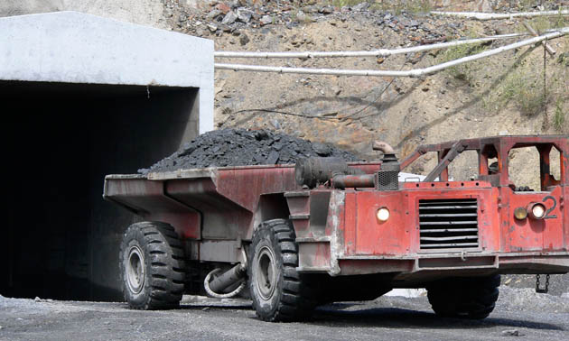 A scooptram exits the Bull River Mine.