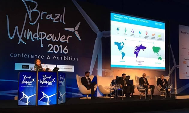 View of stage at Brazil Windpower event. 