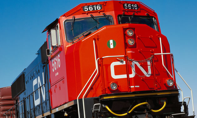 Close-up picture of CN Rail engine. 