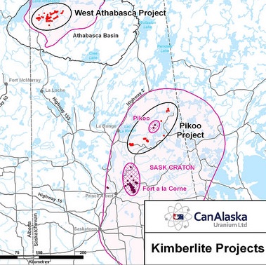 CanAlaska's diamond claims in the western Athabasca Basin are shown on a map.