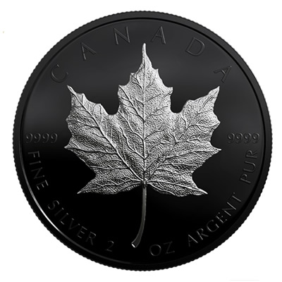 The Royal Canadian Mint's limited edition Silver Maple Leaf coin with black rhodium plating. 