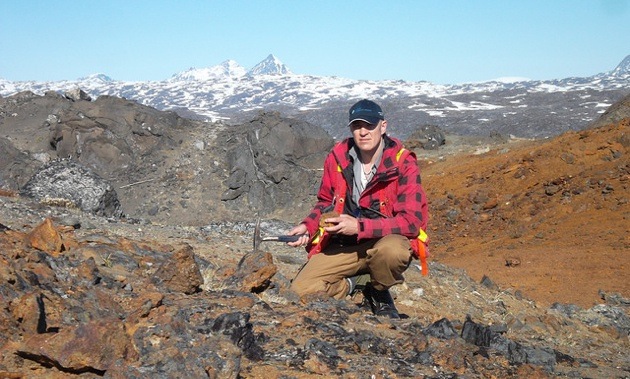 Cecil Johnson, North American Nickel Prospector at the Imiak Hill exploration site. 