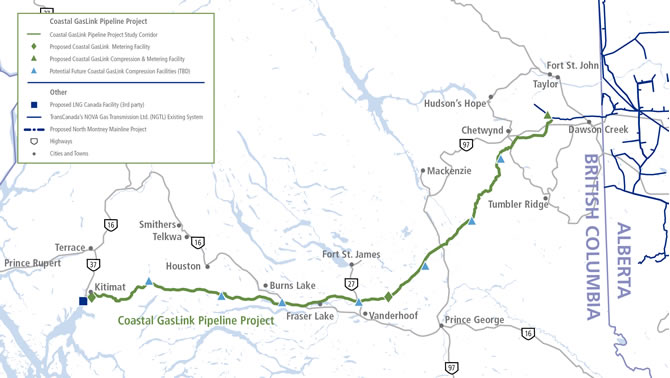 Map of Coastal GasLink Pipeline Project.