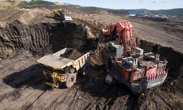 A haul truck is being loaded at one of Conuma Coal’s mines near Tumbler Ridge, B.C.