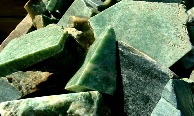 Close-up of rough jade pieces. 