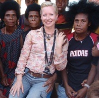 Danae with aboriginal women in Meto village in New Britain Papua, New Guinea.