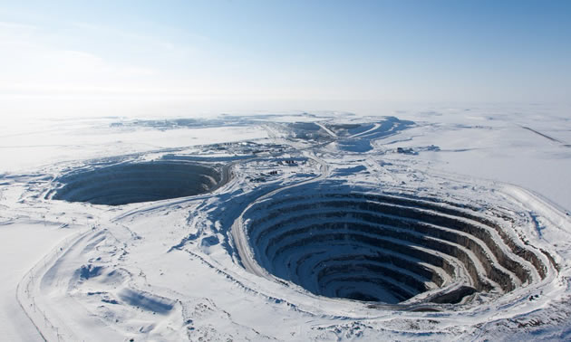 Aerial view of the Diavik Diamond Mine in the Northwest Territories, Canada. 