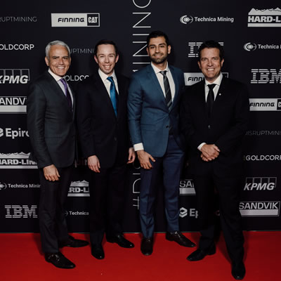 President and CEO of Goldcorp David Garafolo and Arthur Gooch and Sohail Nazari of Andritz Automation with #DisruptMining host Rick Mercer.