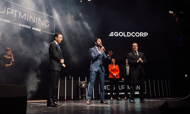 Sohail Nazari on stage at Goldcorp 2019 #DisruptMining competition. 