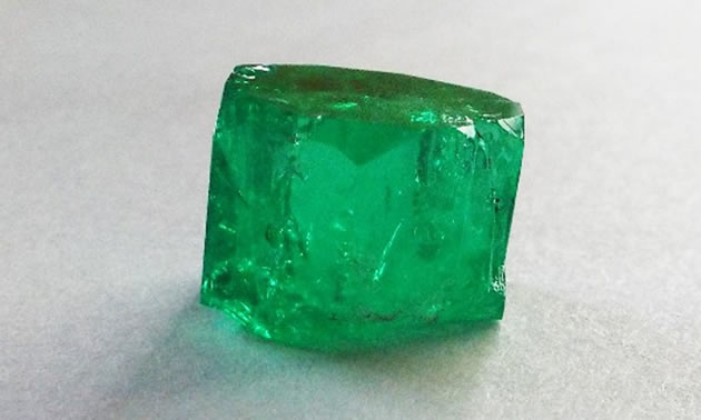 A 25.97 carat emerald, found at the Coscuez Colombian Emerald Mine in Colombia. 
