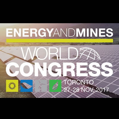 The Energy and Mines World Congress will be held November 27-28th in Toronto, ON. 