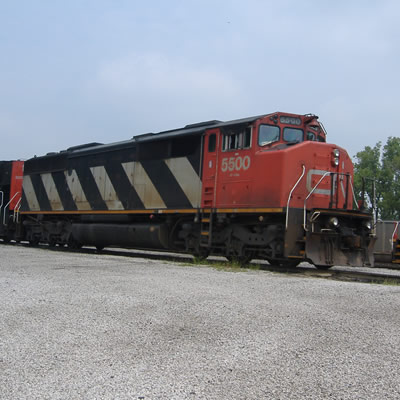 Close up picture of CN train locomotive. 