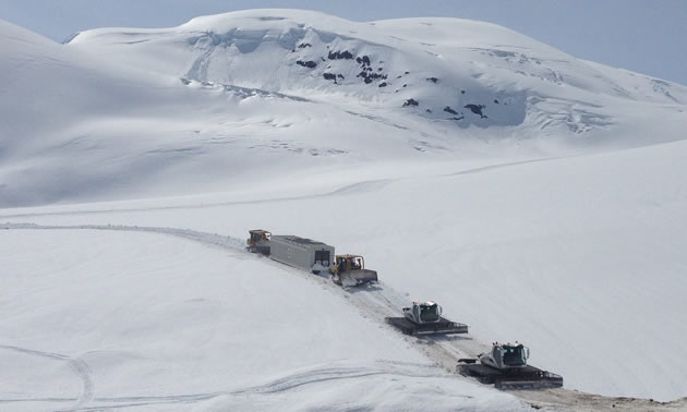 Equipment transport underway to a site at Knipple Glacier, Brucejack Mining project north of Stewart, B.C. 
