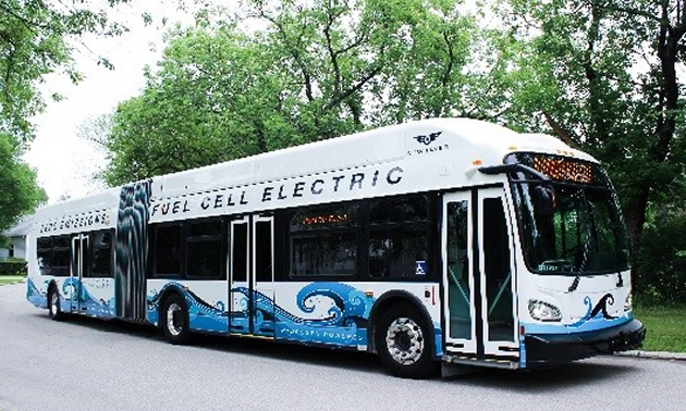 A New Flyer Xcelsior fuel cell electric bus. 