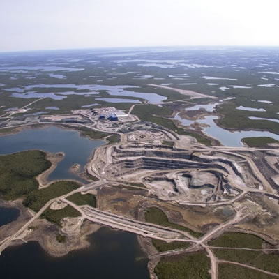 Aerial view of the Gahcho Diamond Mine, located in Canada's Northwest Territories. 