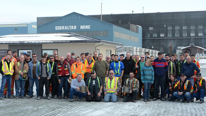 Mine crew celebrates safety at the Gibraltar Mine in this Taseko file photo