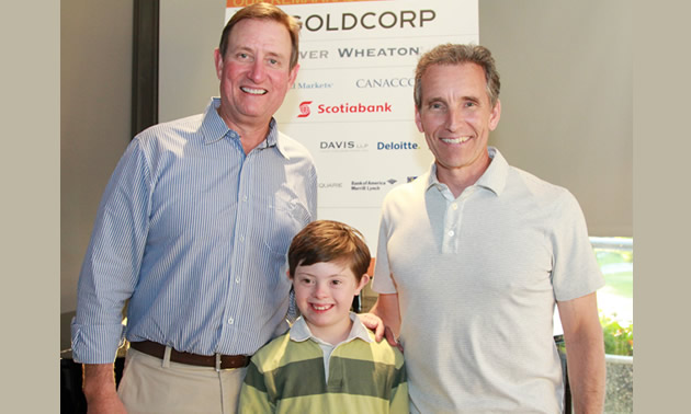 Goldcorp President & CEO Chuck Jeannes (left) with young SOBC athlete Oliver Sutherland and Oliver's father James on June 17.