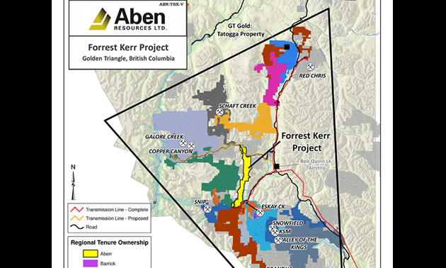 Map of the Forrest Kerr Gold Property, located in northwestern BC's Golden Triangle region. 