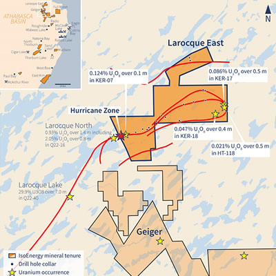 Inset map of the Larocque East Property, home to the world's largest and highest-grade uranium mines. 