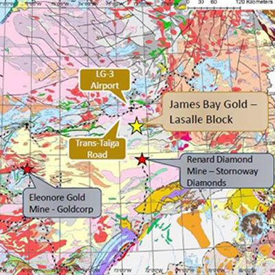 James Bay Gold, Lasalle Property location. 