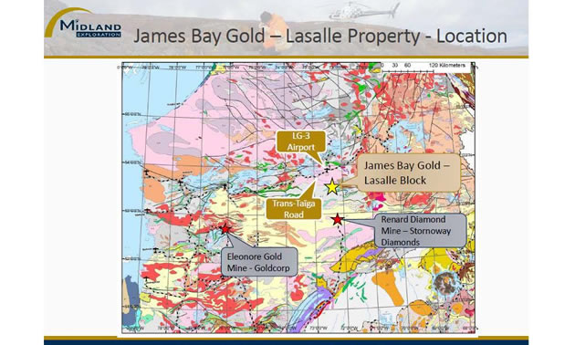 James Bay Gold, Lasalle Property location. 