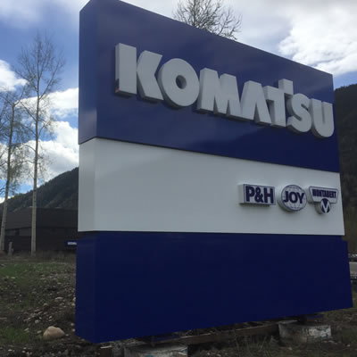 New high visibility signage greets Komatsu customers in Sparwood. 