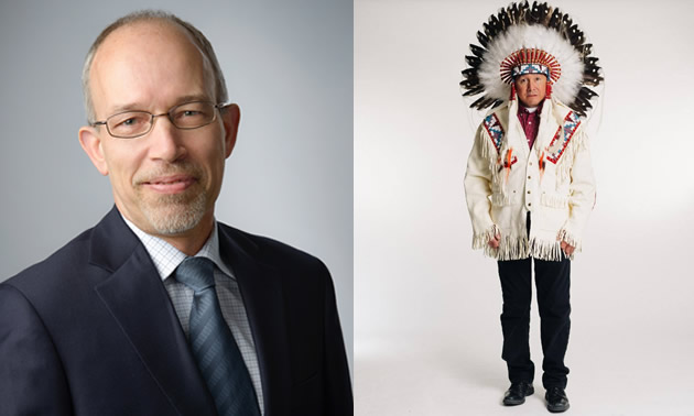 (Left) Duane Gingrich, Senior Vice President, North America for Amec Foster Wheeler’s Mining business; (right) Chief Reg Bellerose, President of Muskowekwan Resources Ltd., Saskatchewan's first wholly-owned First Nations mining company.