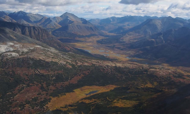 Aerial view of the Macmillan Pass Zinc Project. 