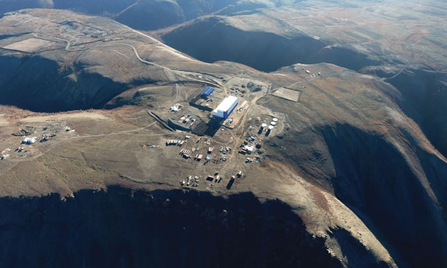 A bird's-eye view of the pit and processing plant at the Mangazeisky Project in Russia. 