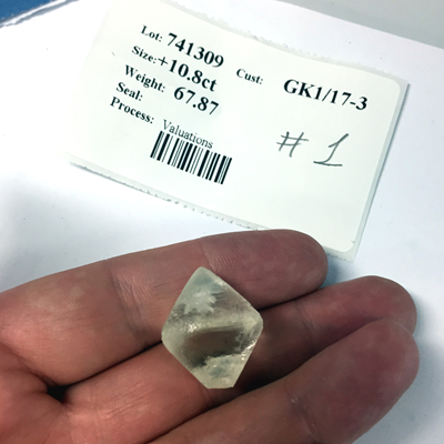 A 67.87 carat diamond from Mountain Province Diamond Inc.'s Gahcho Kué mine. 