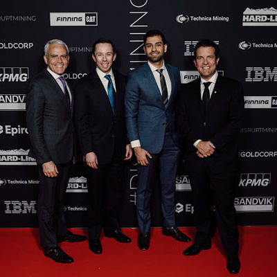 Sohail Nazari (third from the left) shares the stage with president and CEO of Goldcorp David Garafolo and Andritz Automation colleague Arthur Gooch along with #DisruptMining host Rick Mercer.