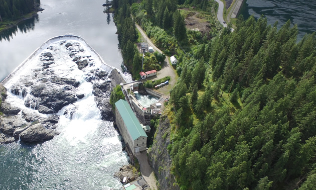 This aerial shot of Nelson Hydro's Bonnington generating station shows the clearcut where the solar garden has been built.