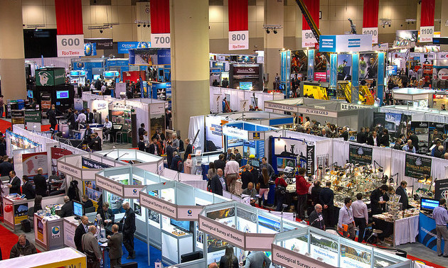 A photo of some of the 1400 exhibitor booths at the PDAC 2105 conference. 