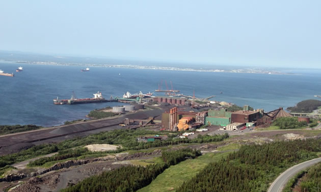 Aerial view of the iron ore pellet plant at Pointe-Noire, QC. 
