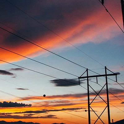 Silhouette of overhead power lines. 