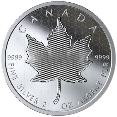 Royal Canadian Mint close-up of Pulsating Maple Leaf coin. 