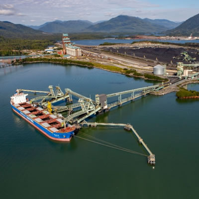 Aerial view of the Ridley Terminals in Prince Rupert. 