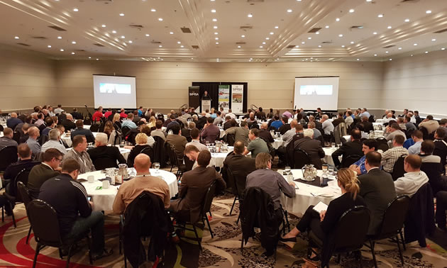 A photo of people at a conference from the Saskatchewan Oil and Gas Supply Chain Forum in October 2017.
