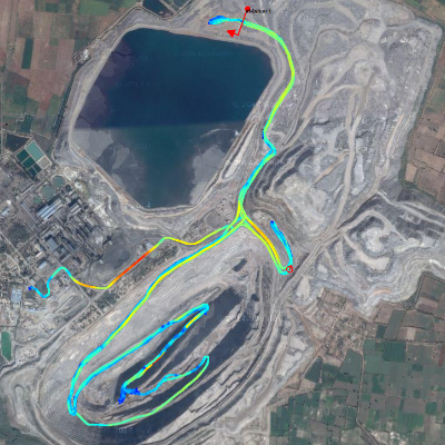 BKT is able to pinpoint exact points where a company can increase operational efficiency by analyzing data from imagery such as this haul road map.