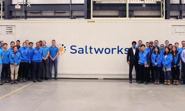 The Saltworks Team and the Honorable Harjit Sajjan in front of the AirBreather Plant