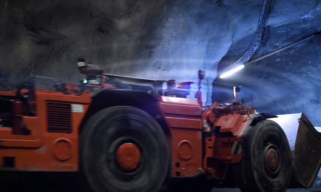 Sandvik Mining equipment in an underground tunnel. 